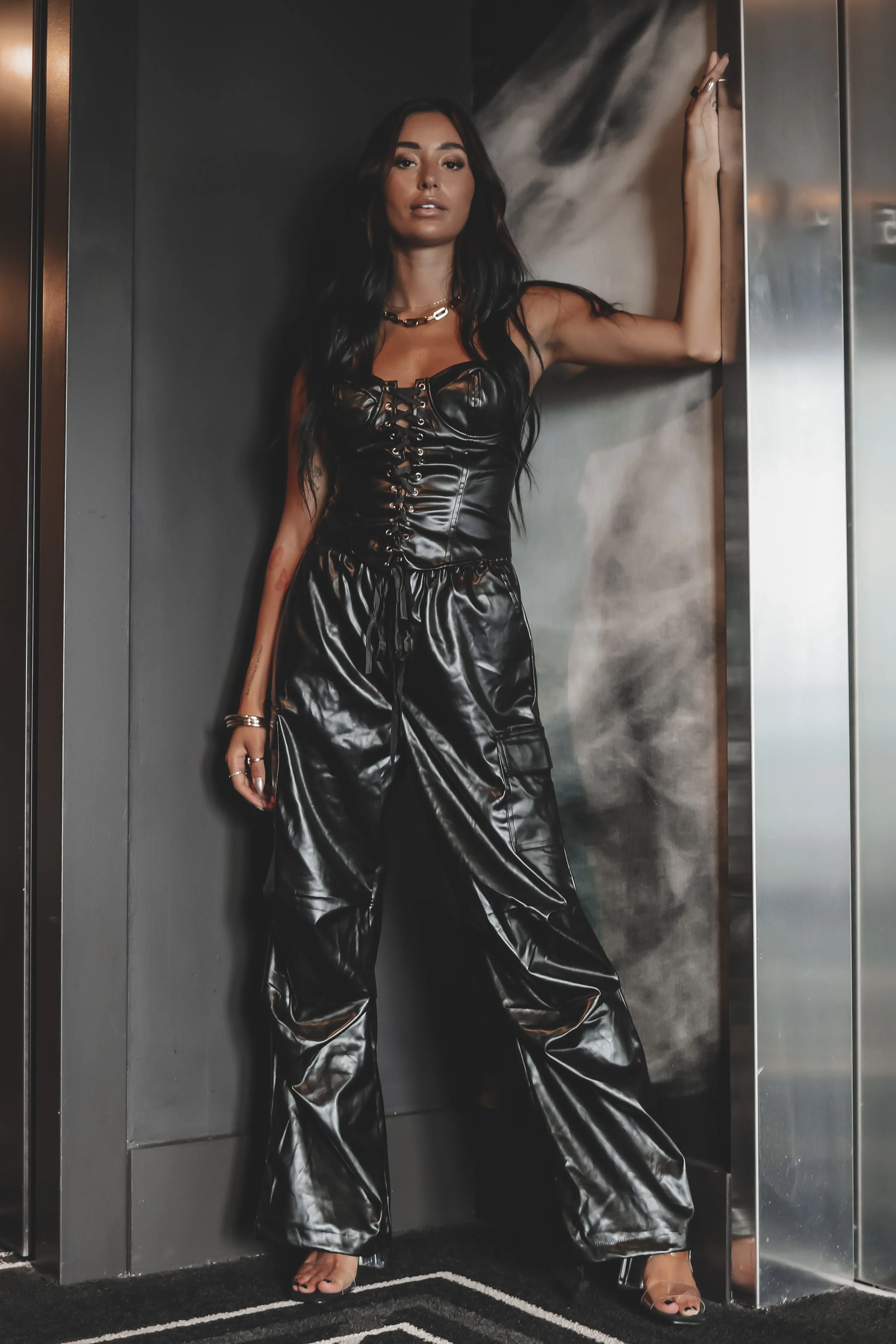 DEAL My Fit Bad Black Leather Corset
