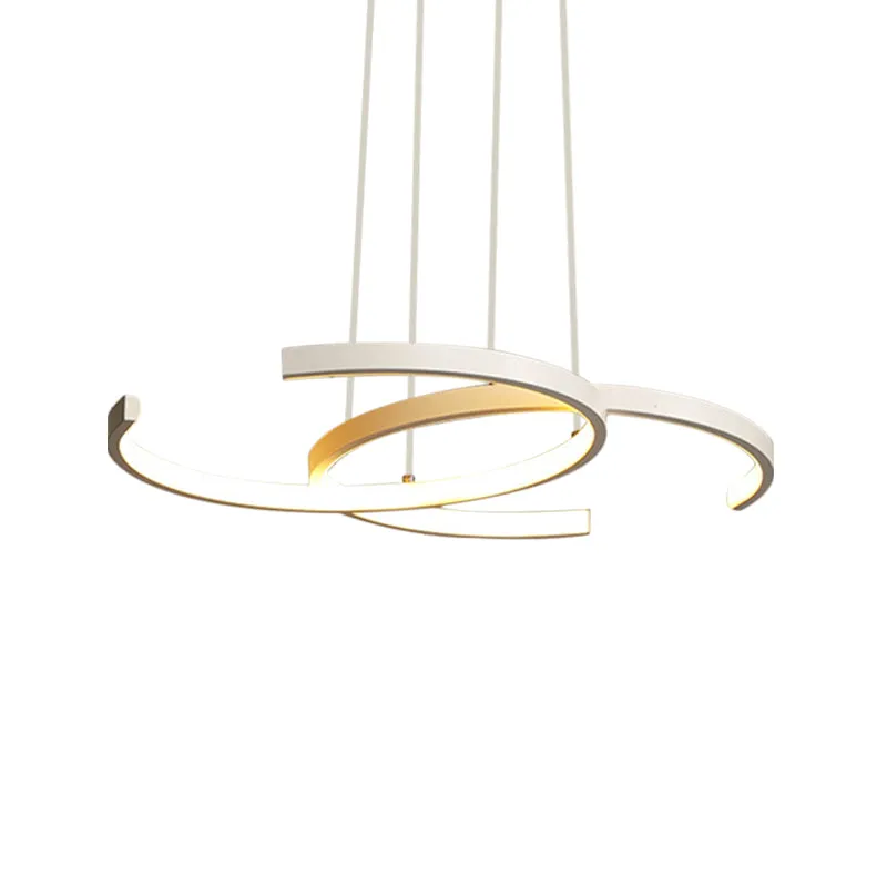 Dining Room LED Chandelier - Minimalist Black/White Drop Lamp with Dual C Acrylic Shade & Warm/White Light