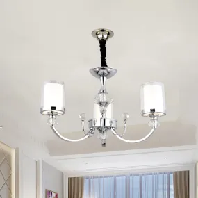 Dual-Layer Clear and Opal Glass Ceiling Lamp: 3-Head Minimalism Chandelier with Crystal Deco in Chrome