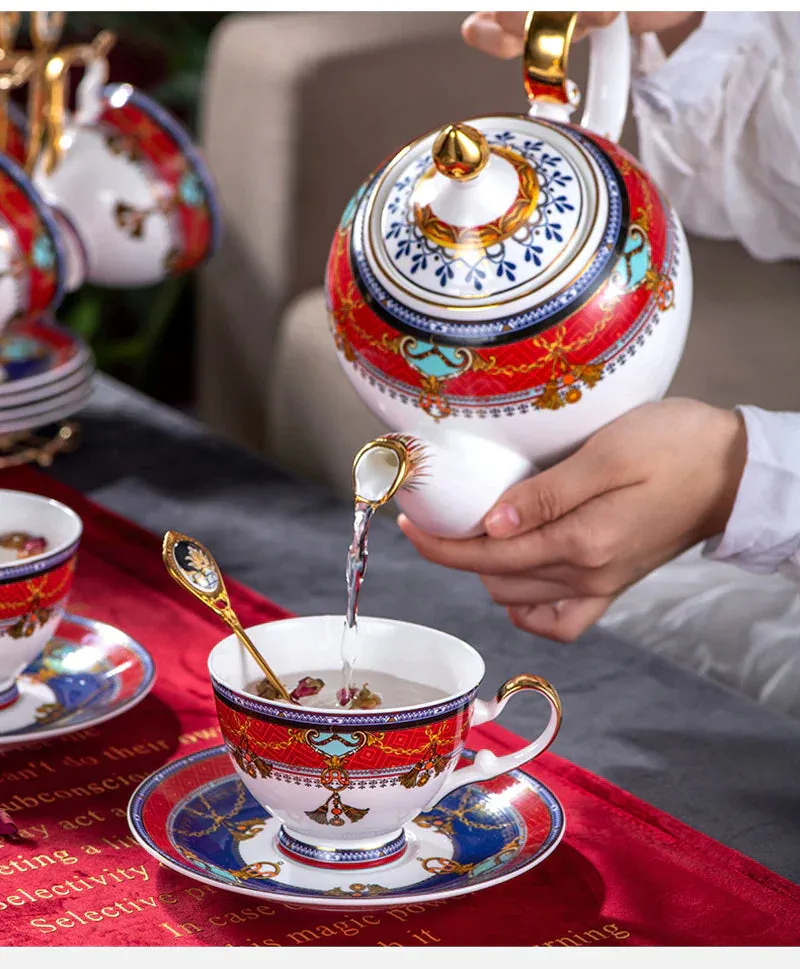 Elegant Luxury Hand Made Fine Porcelain Bone China Gold Plated Coffee or Tea Set To Serve 4