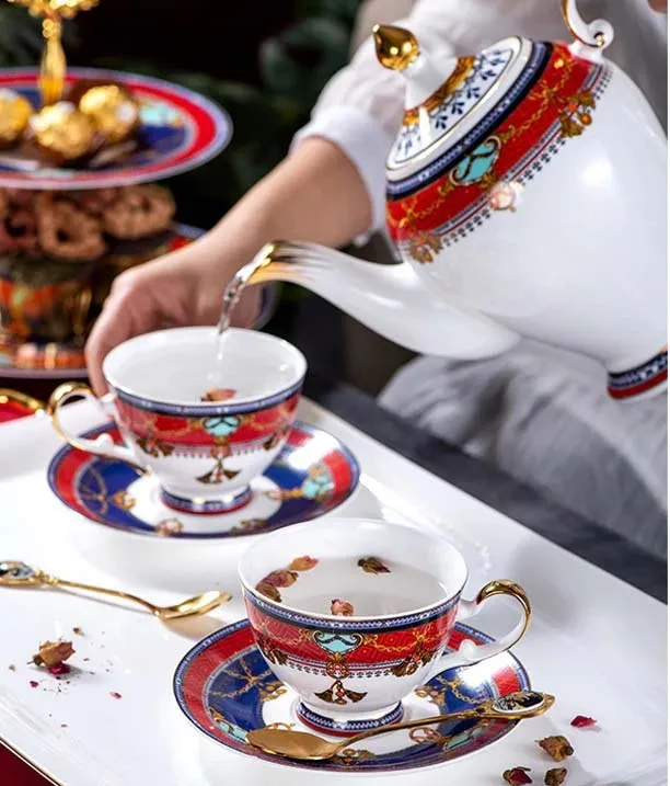 Elegant Luxury Hand Made Fine Porcelain Bone China Gold Plated Coffee or Tea Set To Serve 4