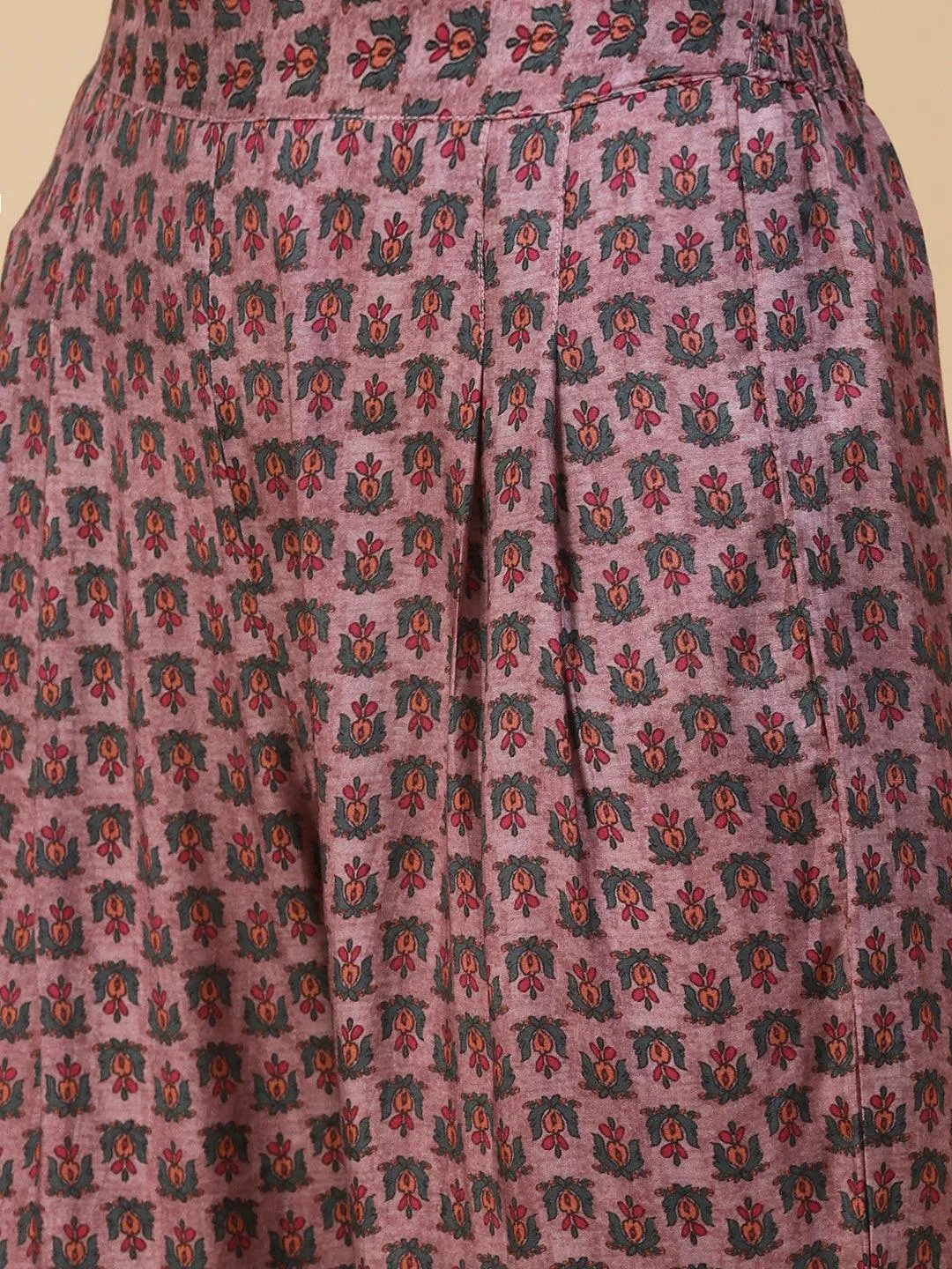 Floral Printed Resham & Sequins Embroidered A-line Kurta With Pants - Rose Gold