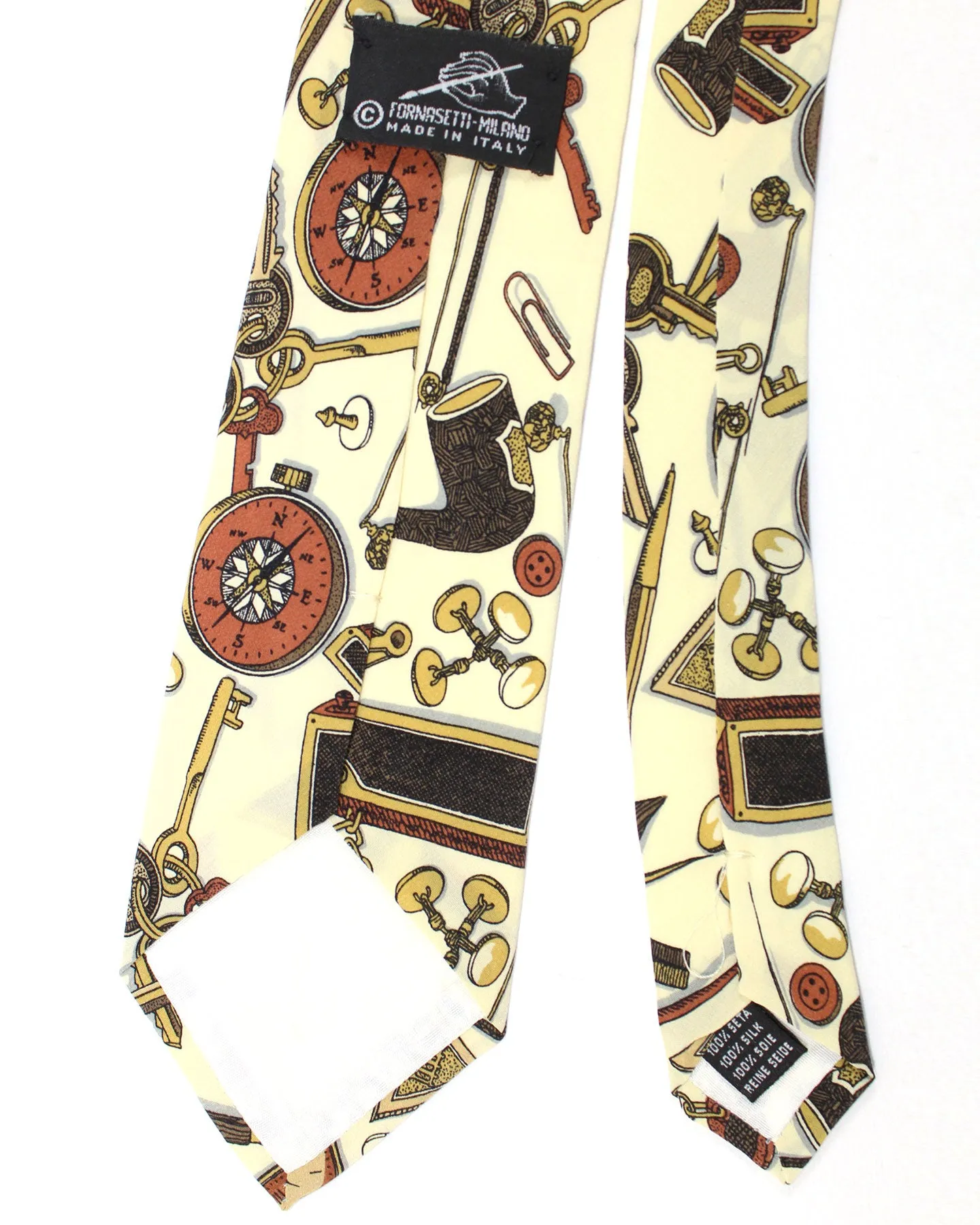 Fornasetti Silk Tie Ivory Brown Luxury Italian Men Accessories Design