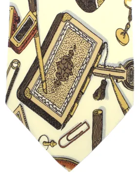Fornasetti Silk Tie Ivory Brown Luxury Italian Men Accessories Design