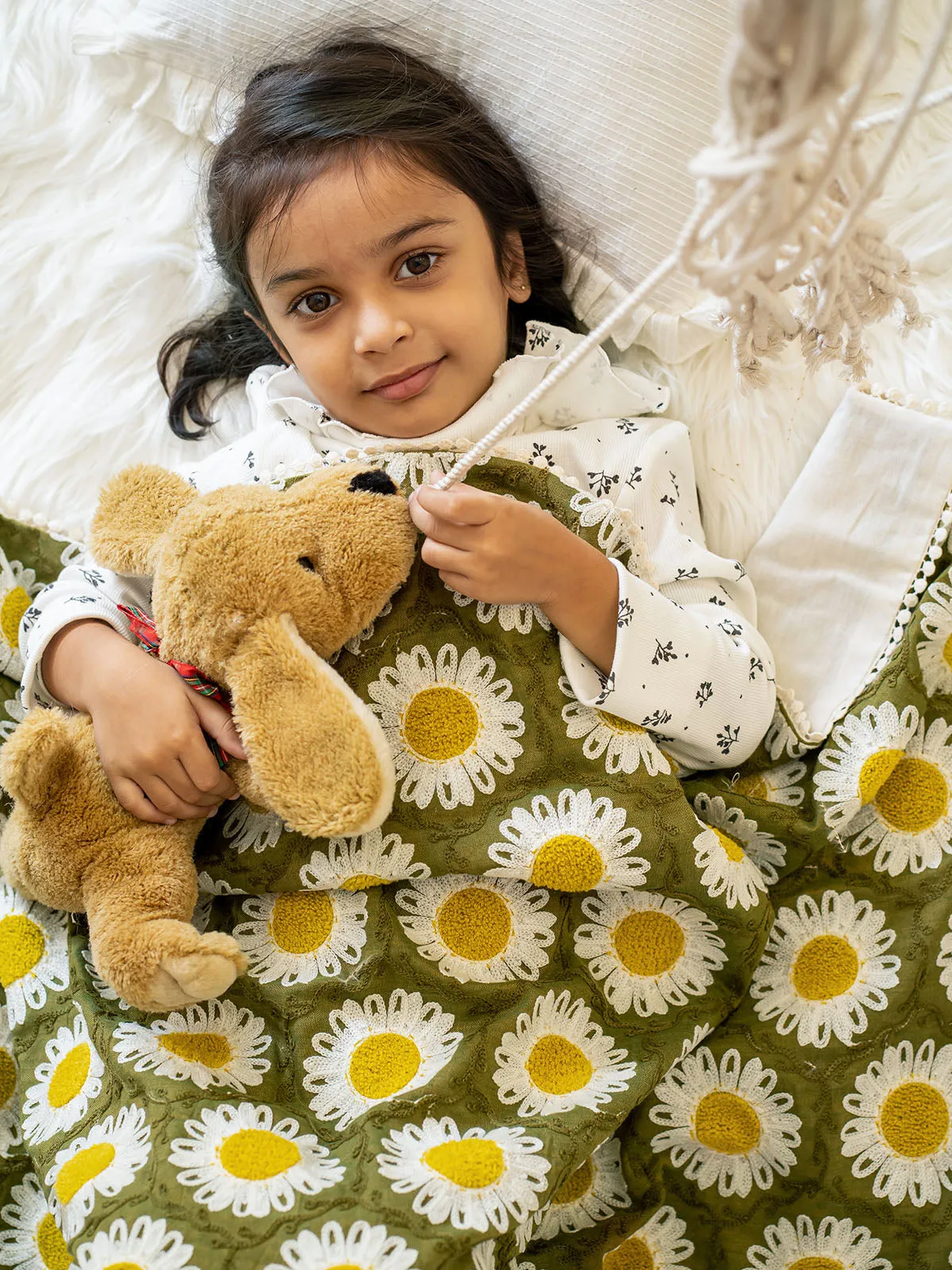 Girl's Green Woollen Sunflower Reversible Baby Kids Blanket - HALEMONS