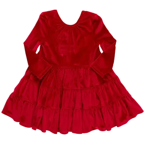 Girls Velour Pearl Dress - Red
