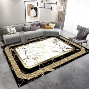 Glden Italian Fantasy Modern Ornament Black Gold and White Carpet Luxury Non-Slip Floor Mat Rug Carpet
