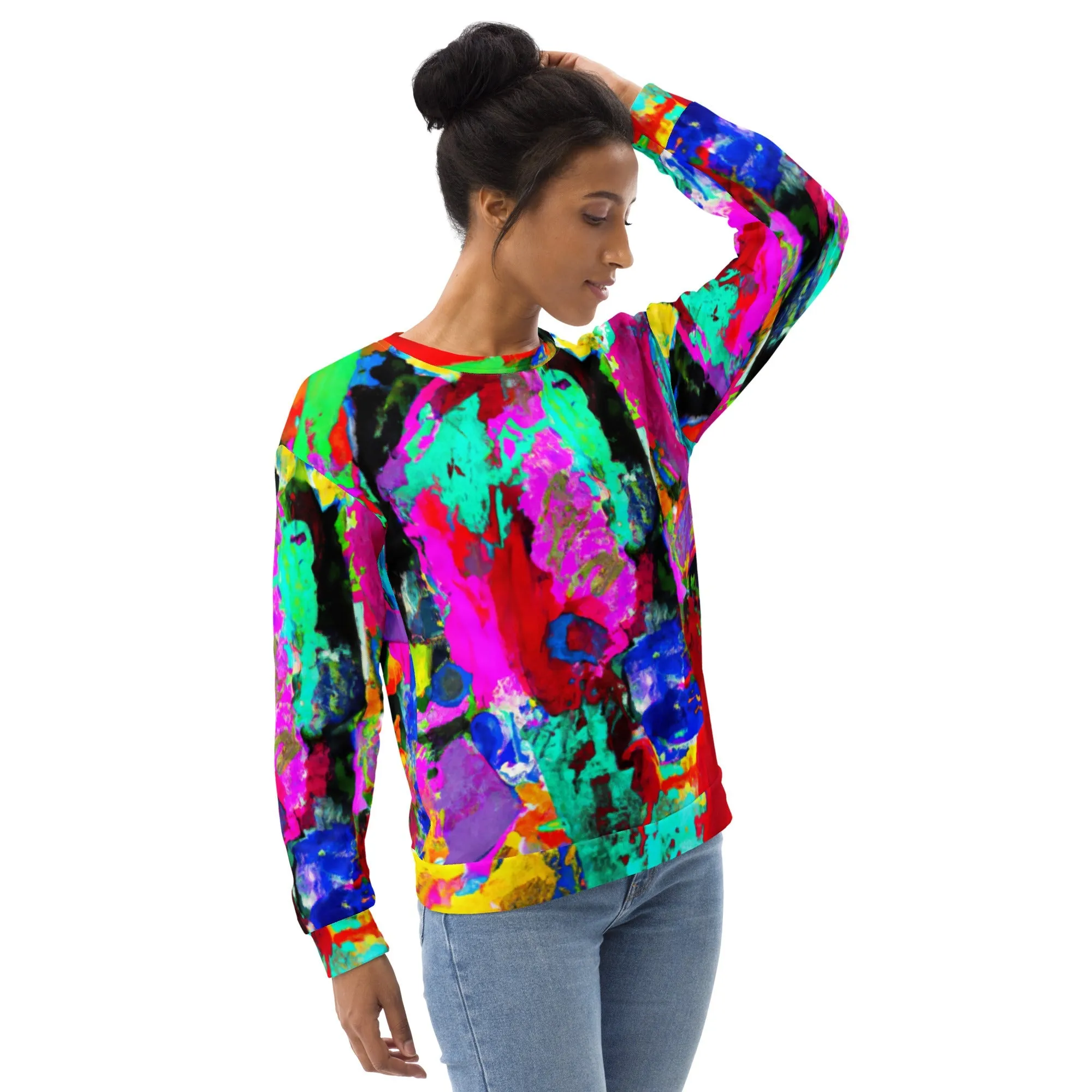 Graphic Sweatshirt for Women Red Multicolor Abstract Print
