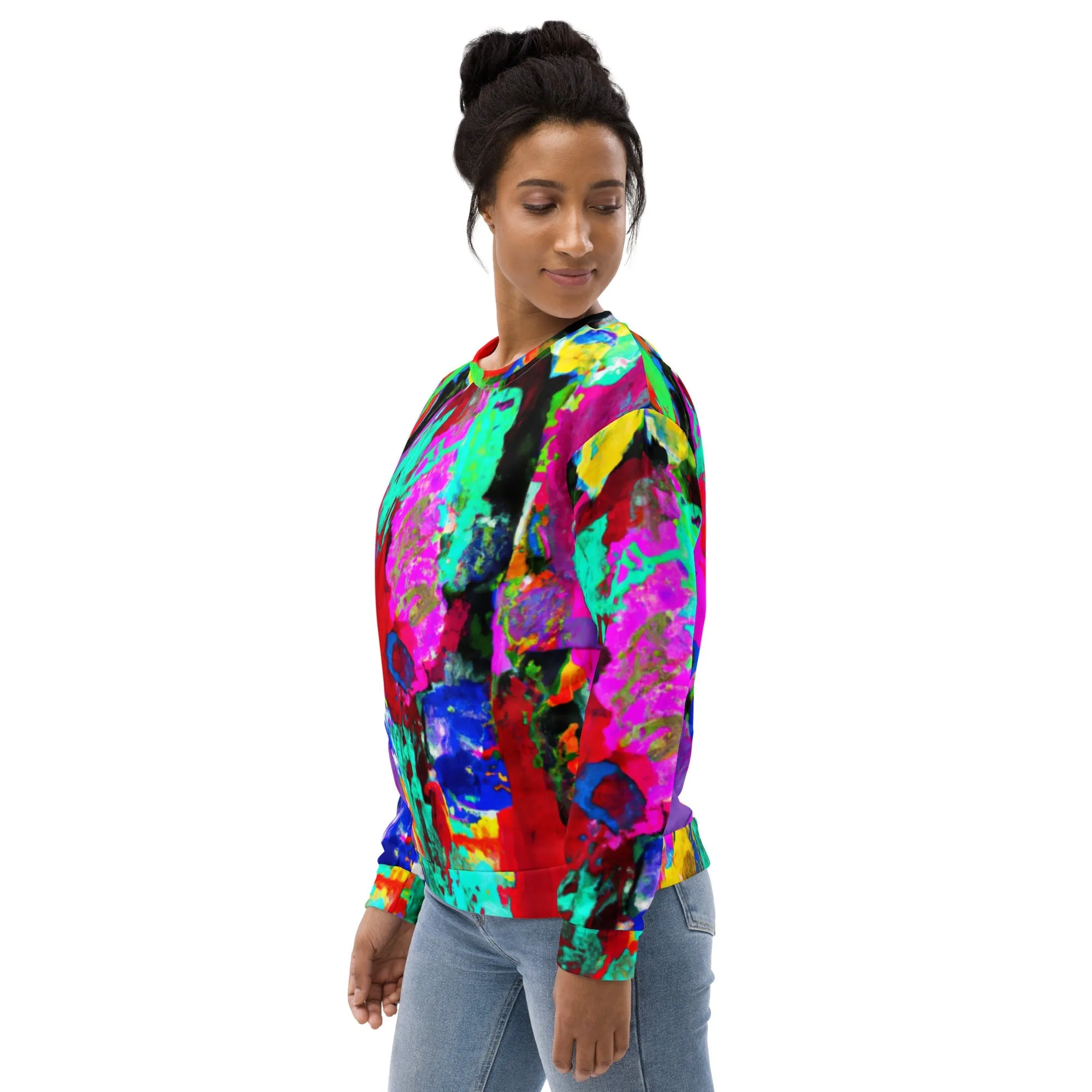 Graphic Sweatshirt for Women Red Multicolor Abstract Print