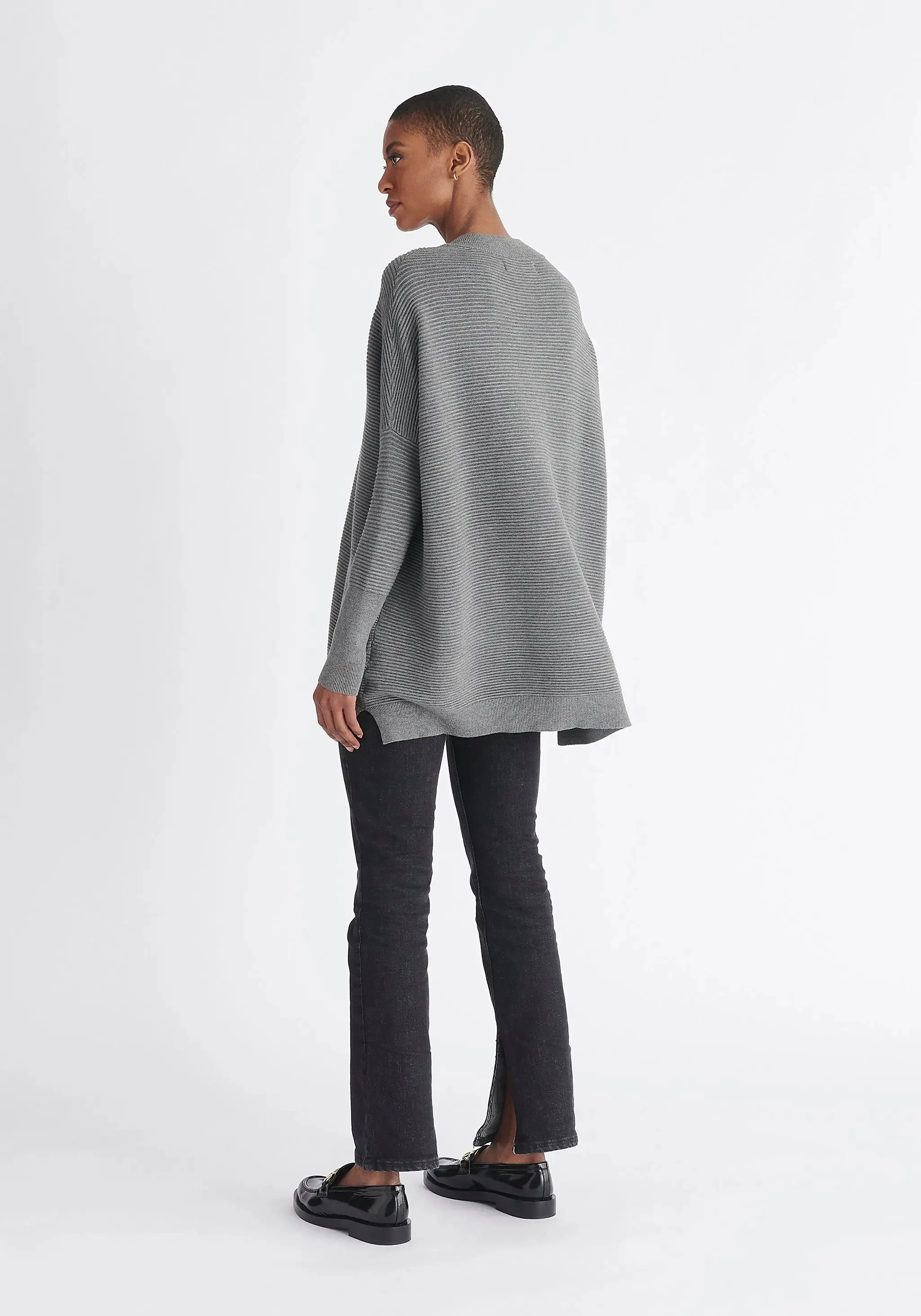Grey V-Neck Ribbed Jumper