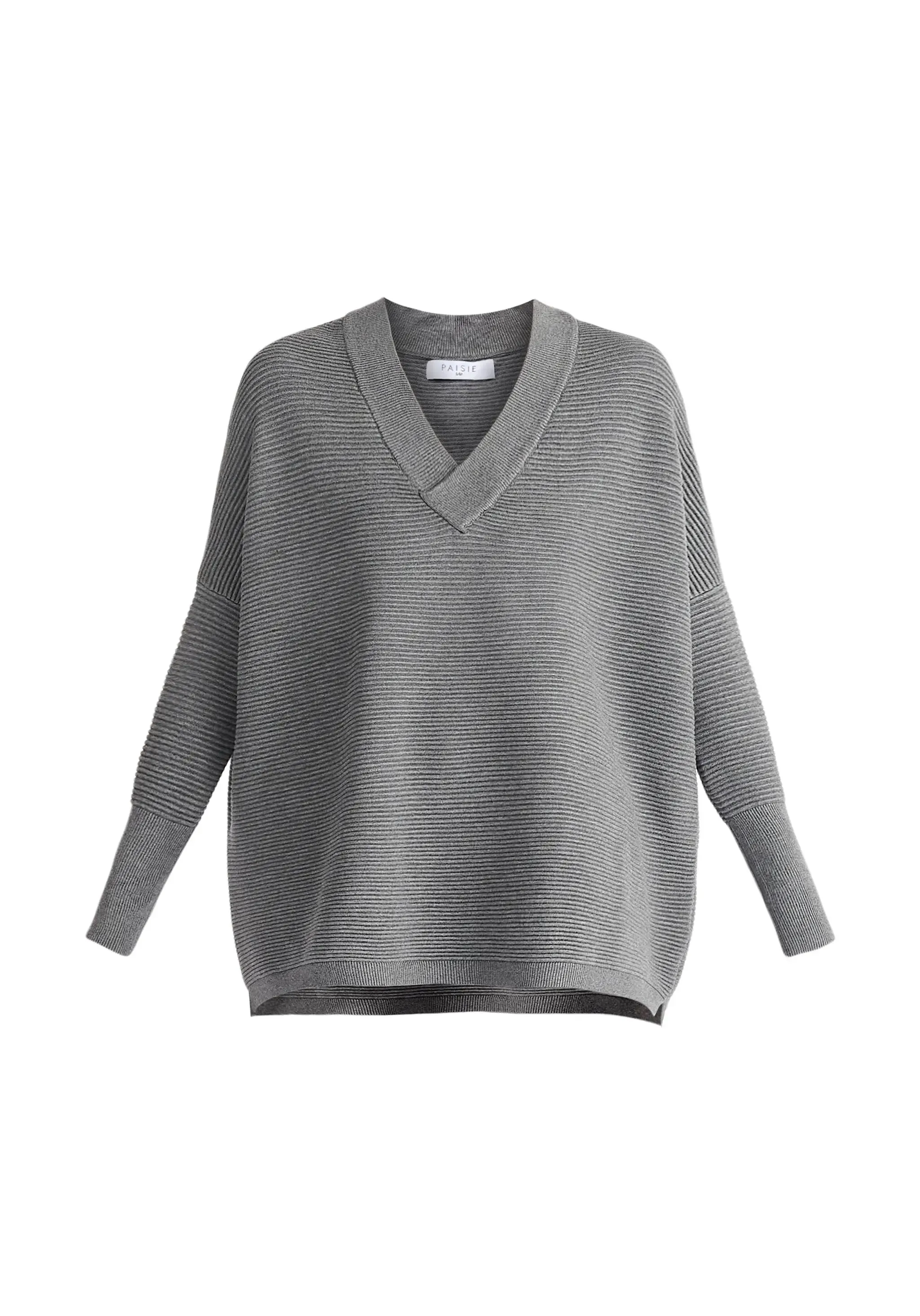 Grey V-Neck Ribbed Jumper