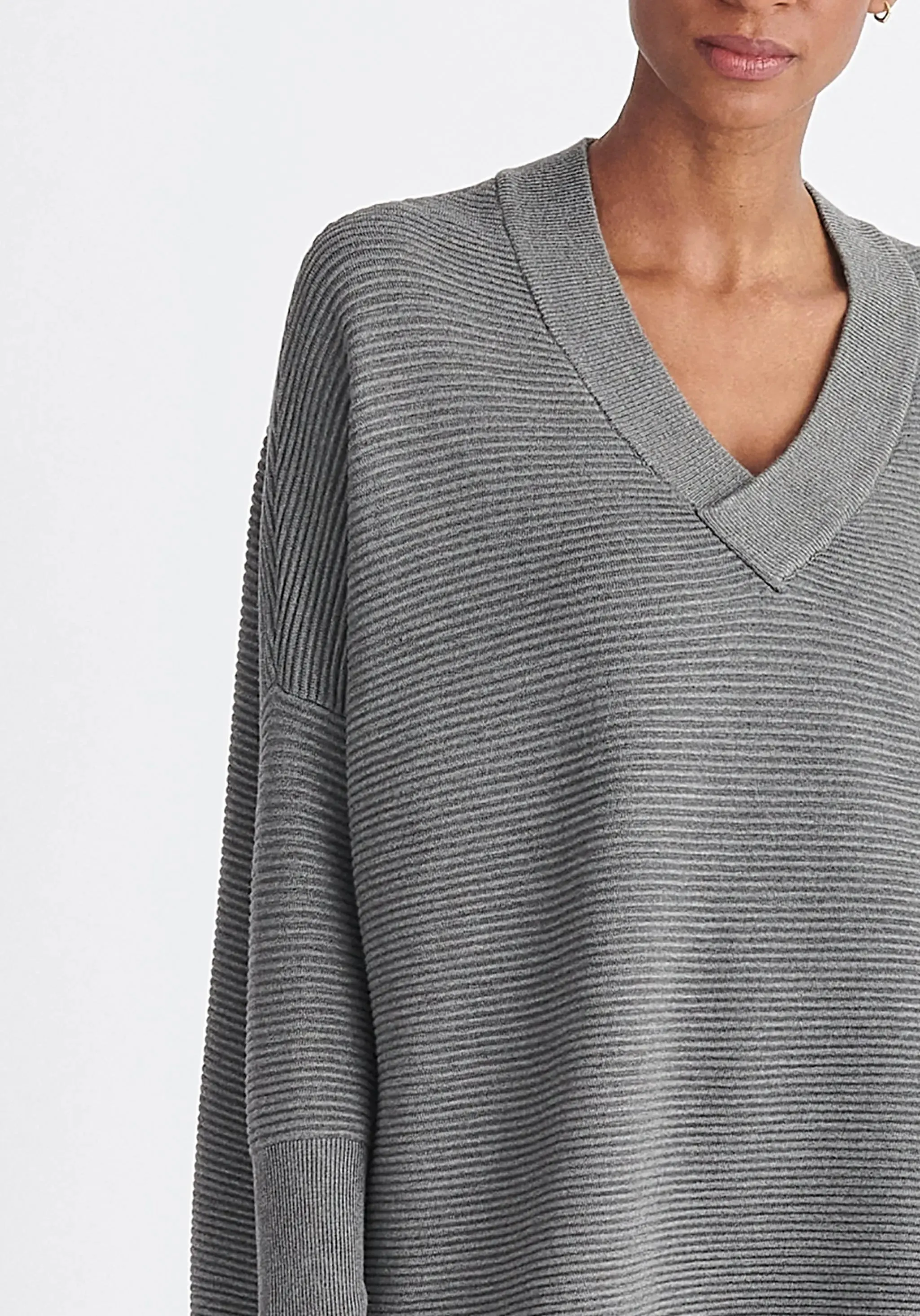 Grey V-Neck Ribbed Jumper