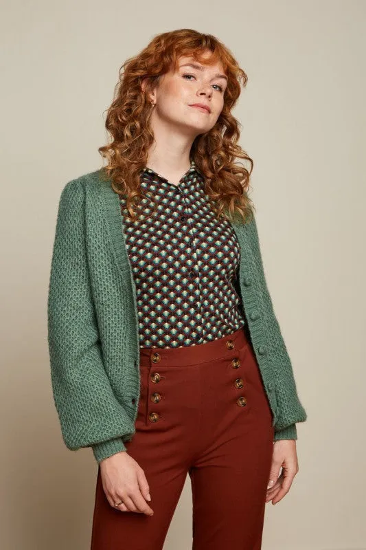 Groen vest met ballonmouwen | King Louie cardi V farfalle fir green