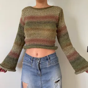 Handmade green, dusky pink and brown knitted ombré jumper