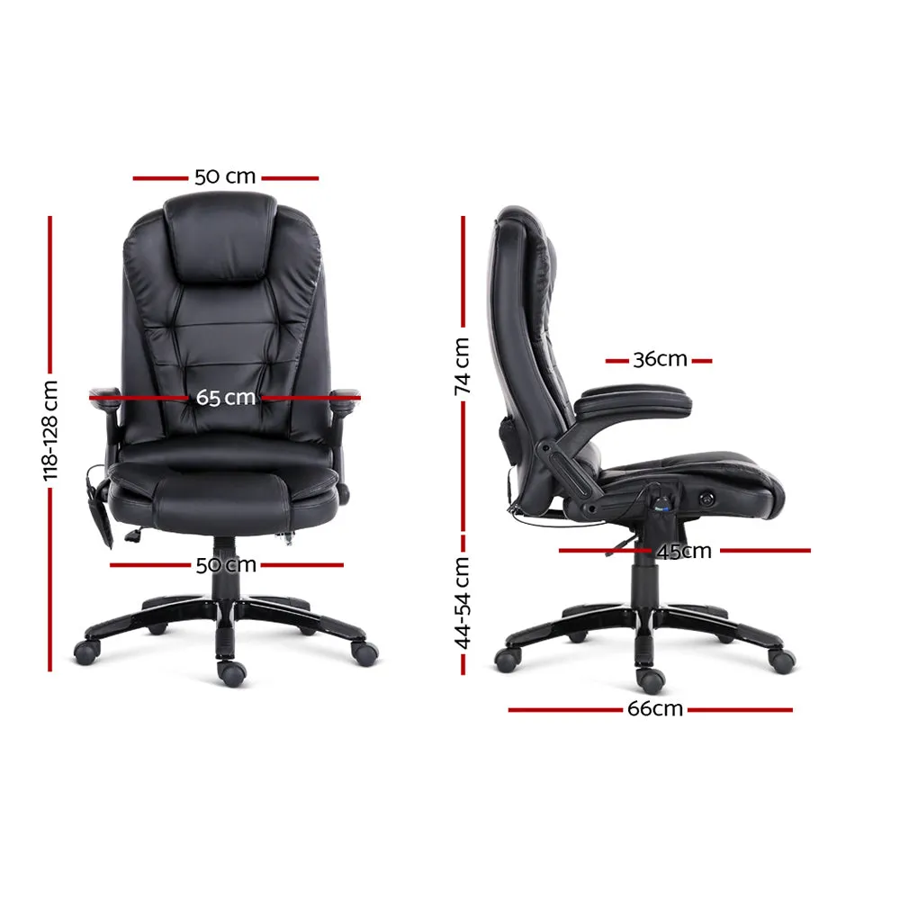 Heated Massage Office Chair, 8-Point, Recliner, Black - Artiss