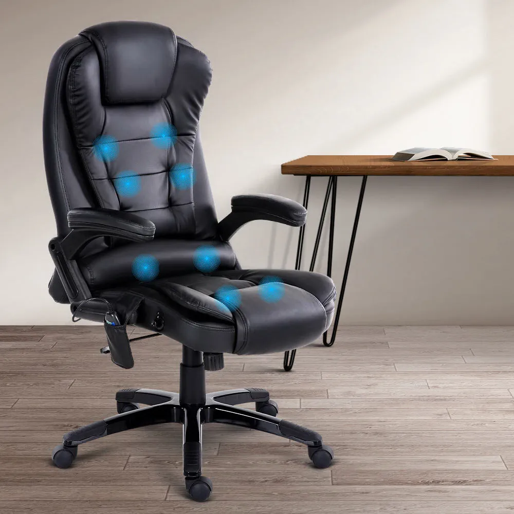 Heated Massage Office Chair, 8-Point, Recliner, Black - Artiss