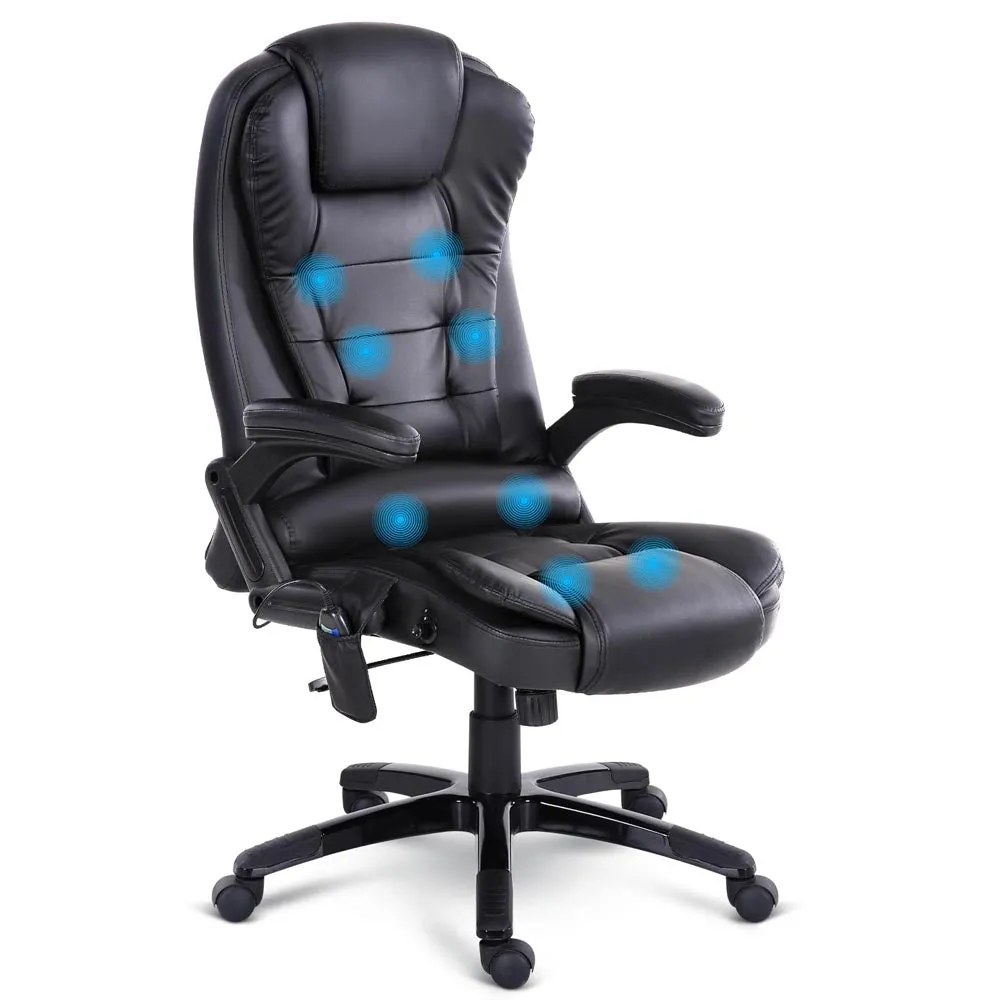 Heated Massage Office Chair, 8-Point, Recliner, Black - Artiss