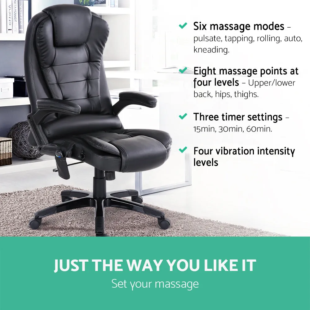 Heated Massage Office Chair, 8-Point, Recliner, Black - Artiss