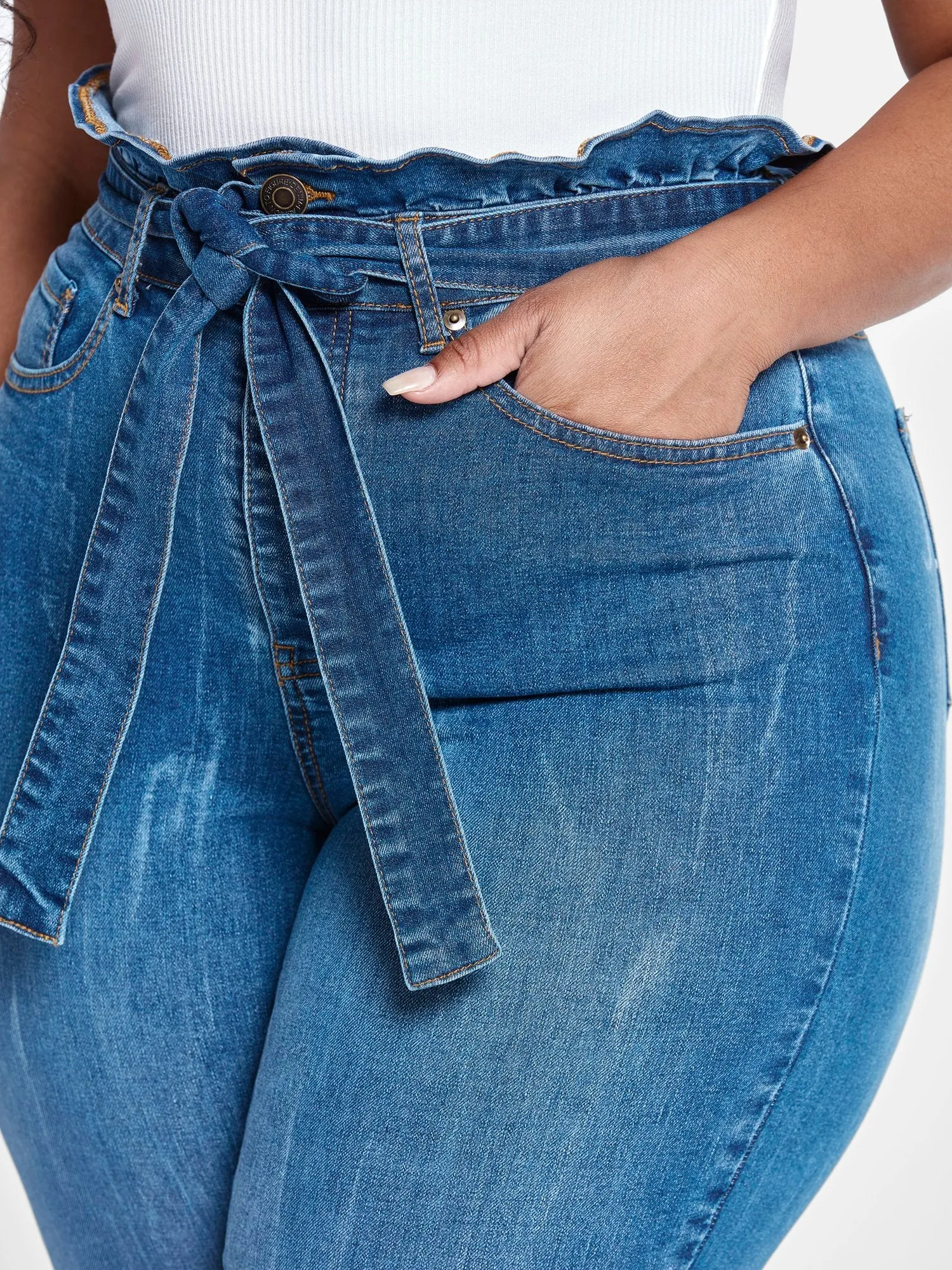 High Rise Straight Leg Jeans with Paperbag Waist - Tall Inseam