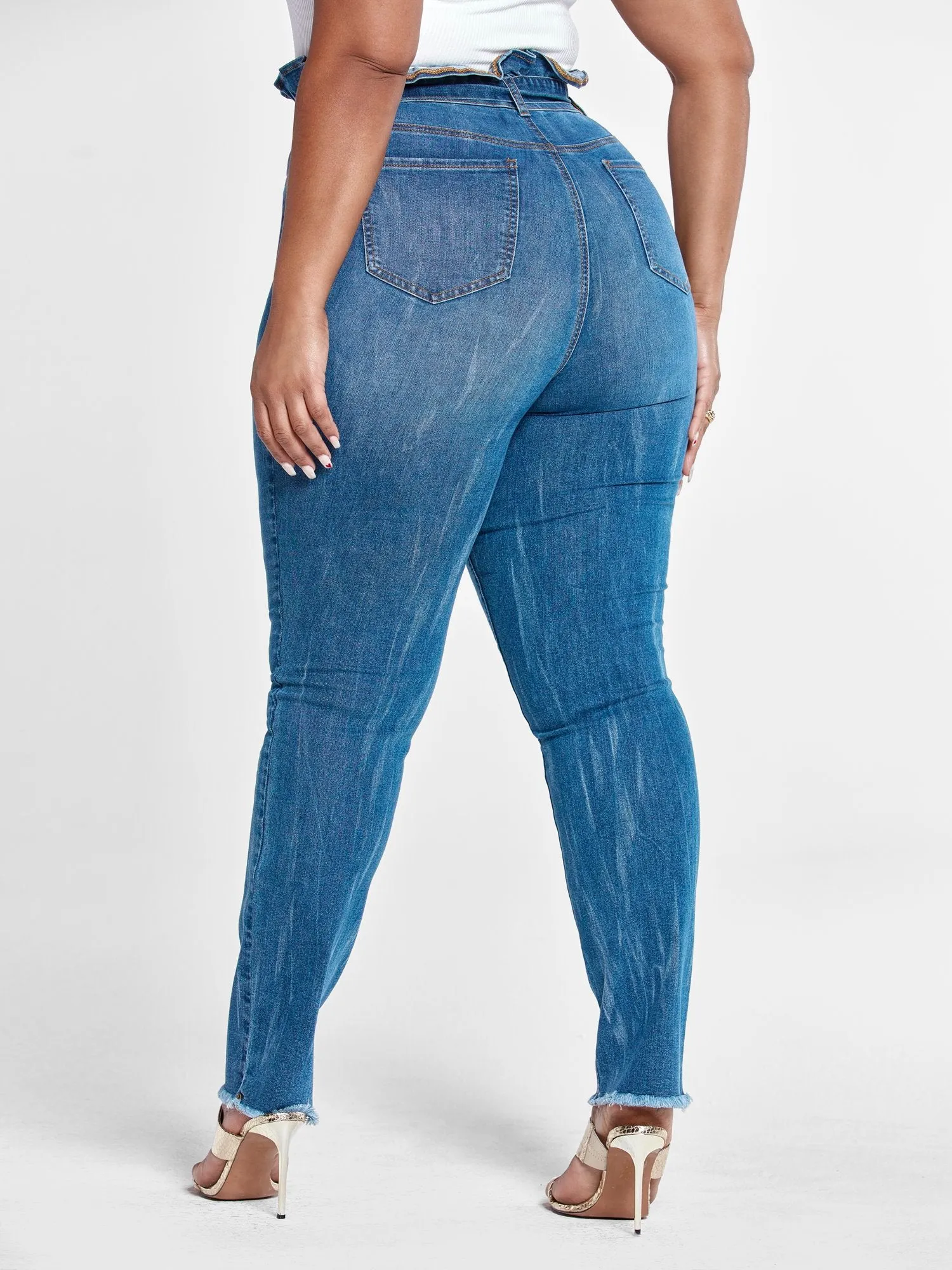 High Rise Straight Leg Jeans with Paperbag Waist - Tall Inseam