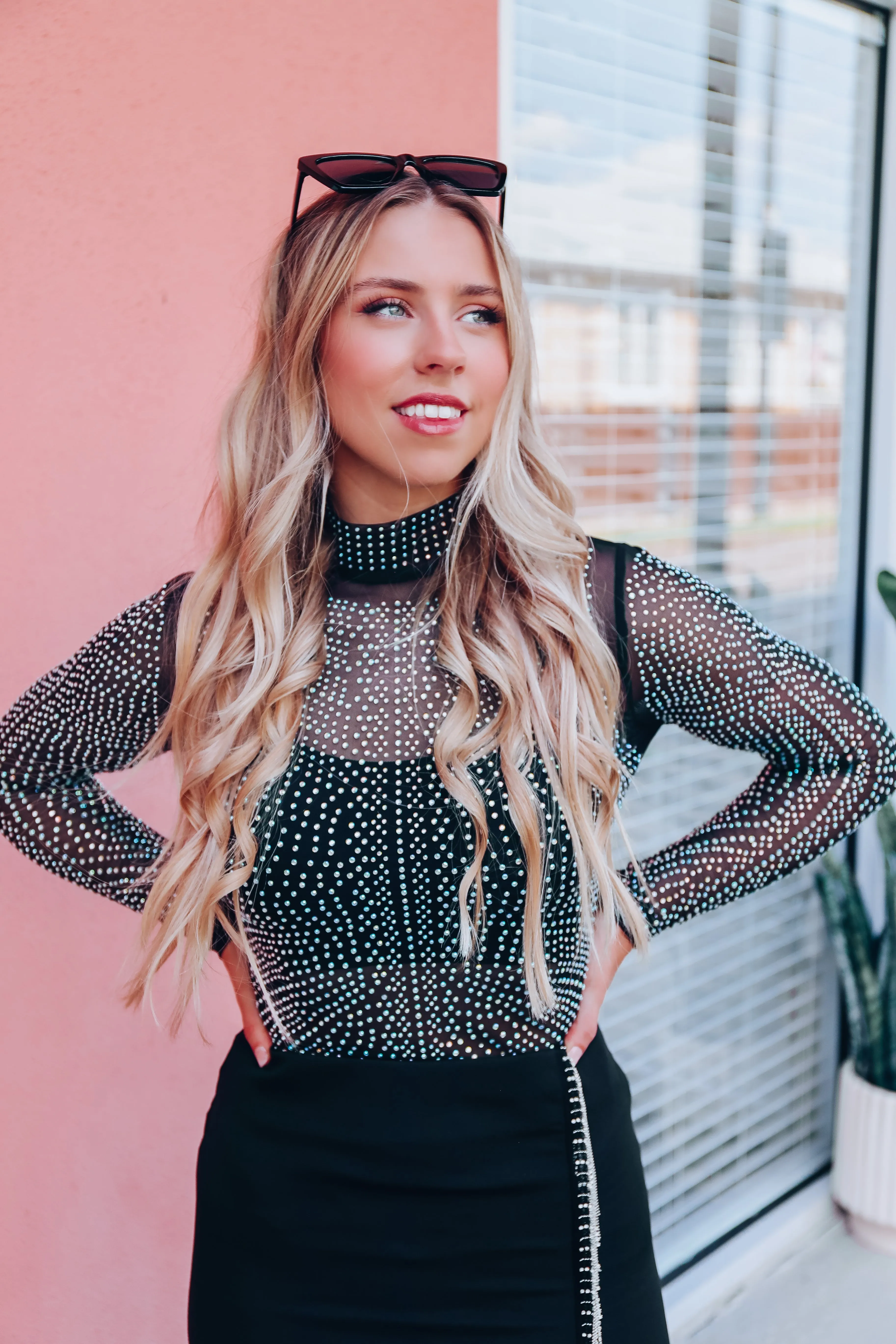 Jennifer Jeweled Mesh Bodysuit - Black
