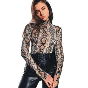 Kendra - Snake Print Turtle Neck Bodysuit