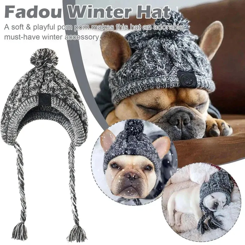 Knitted Dog Hat with Pom Pom