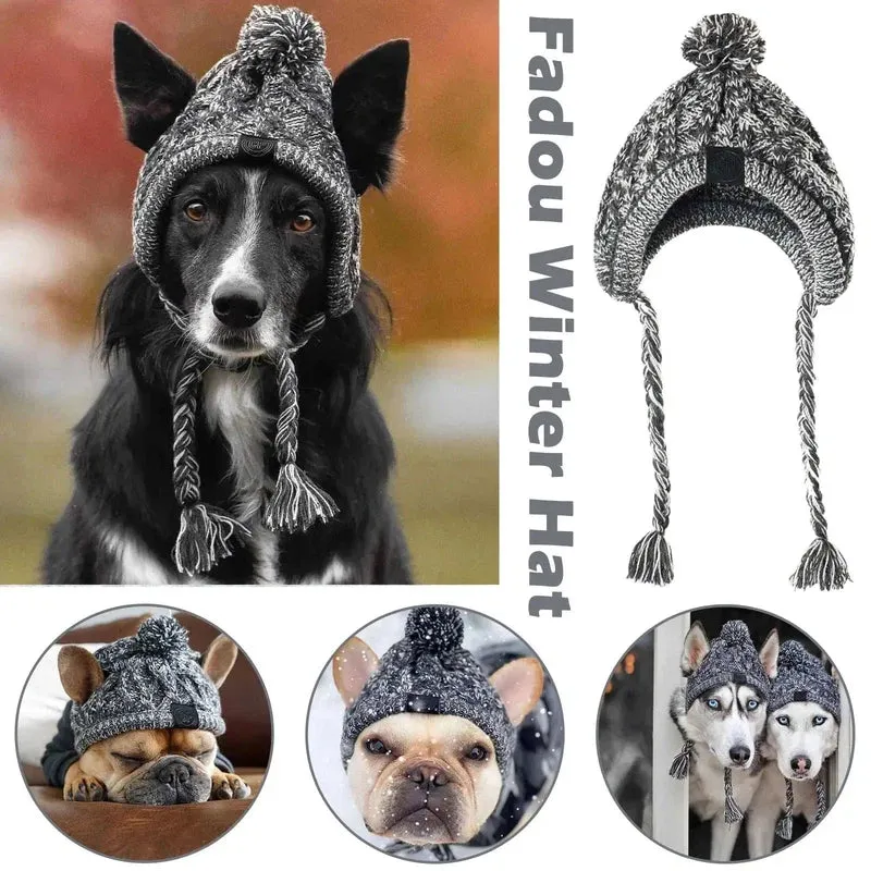 Knitted Dog Hat with Pom Pom
