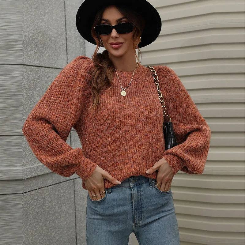 Ladies Balloon Sleeve Crew Neck Knitted Jumper