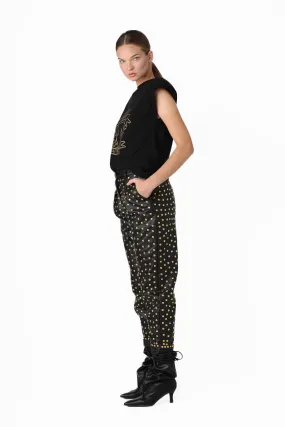 LEATHER STUD PANTS GOLD