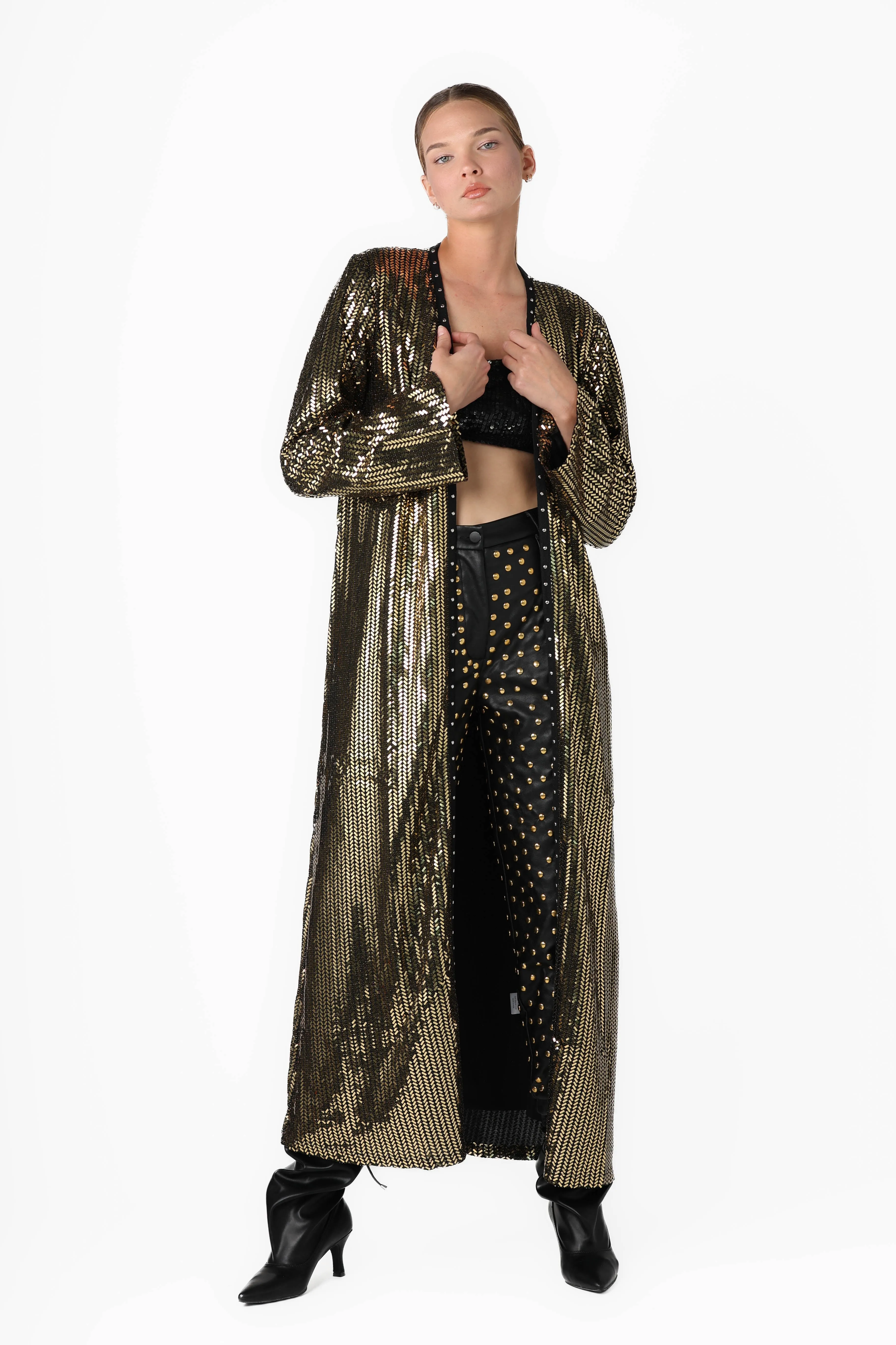 LEATHER STUD PANTS GOLD