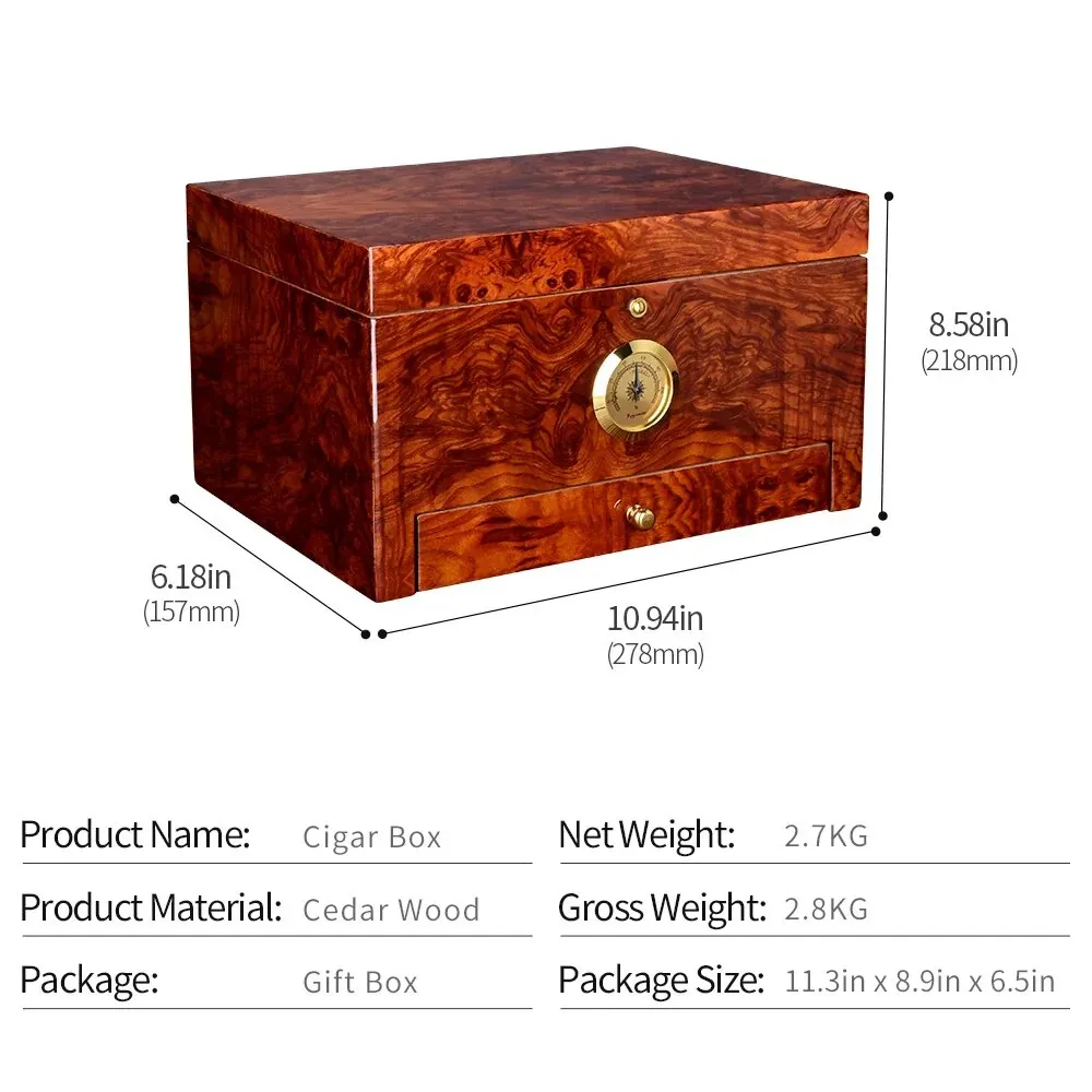 Luxury Cigar Humidor 2 Layers Spanish Cedar Wood Cigar Box With Hygrometer Moisturizing Cabinet Fit 50 PCS