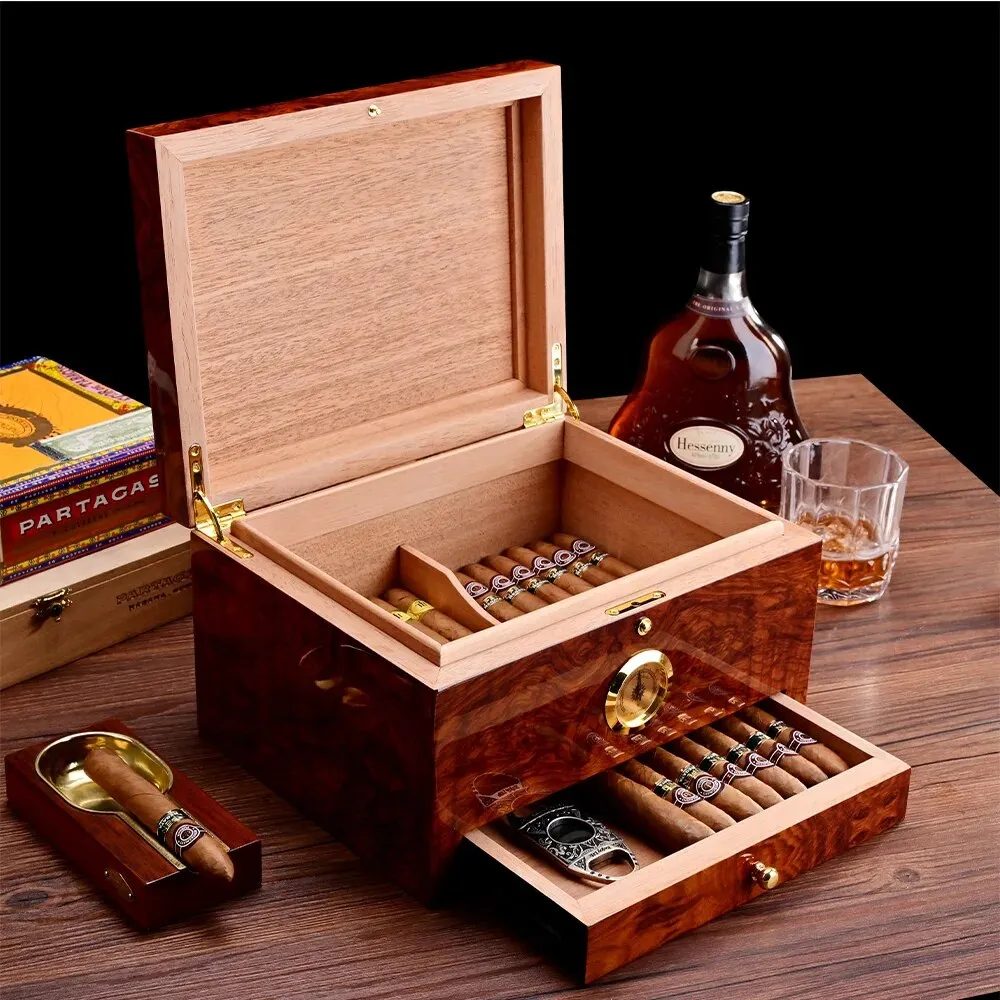 Luxury Cigar Humidor 2 Layers Spanish Cedar Wood Cigar Box With Hygrometer Moisturizing Cabinet Fit 50 PCS