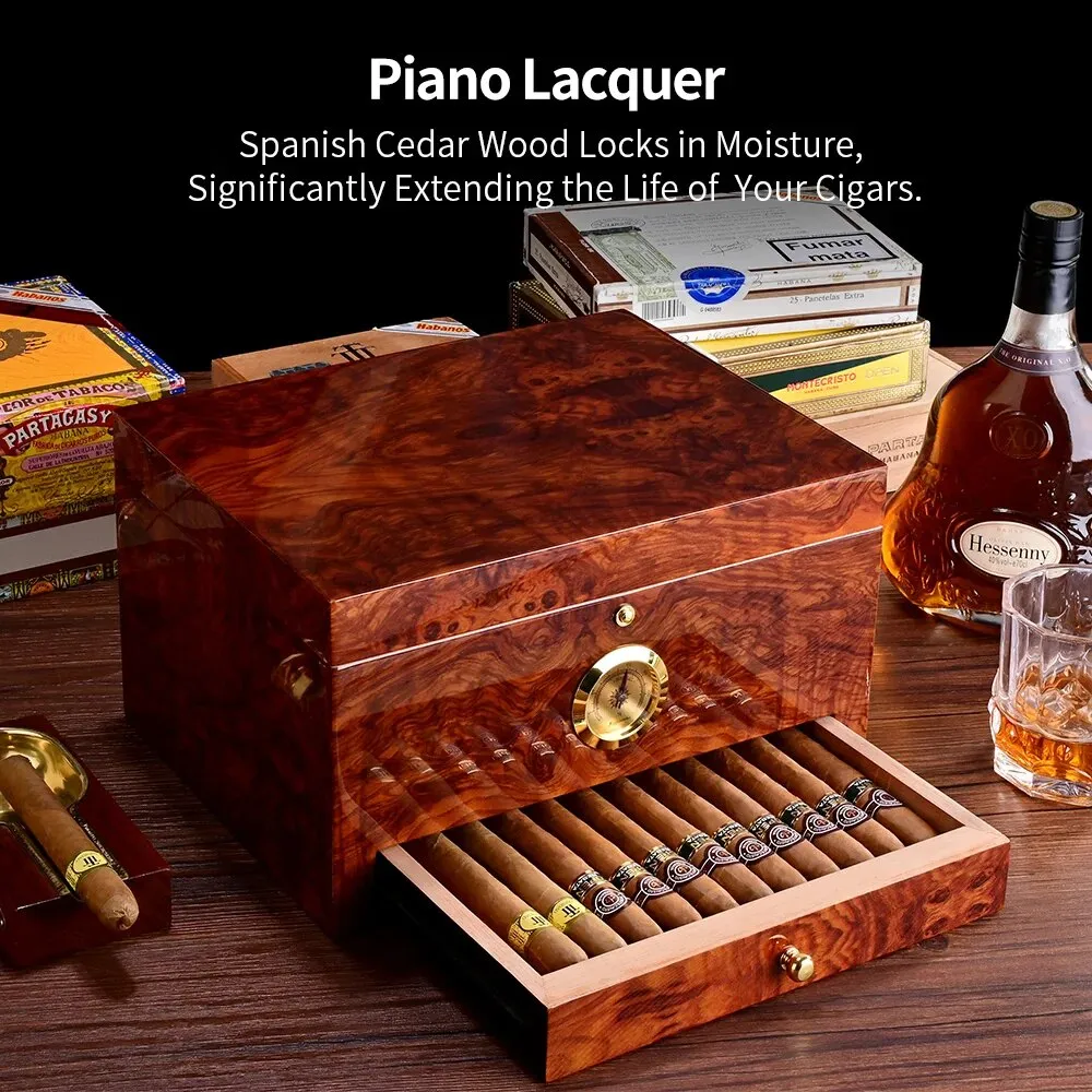 Luxury Cigar Humidor 2 Layers Spanish Cedar Wood Cigar Box With Hygrometer Moisturizing Cabinet Fit 50 PCS