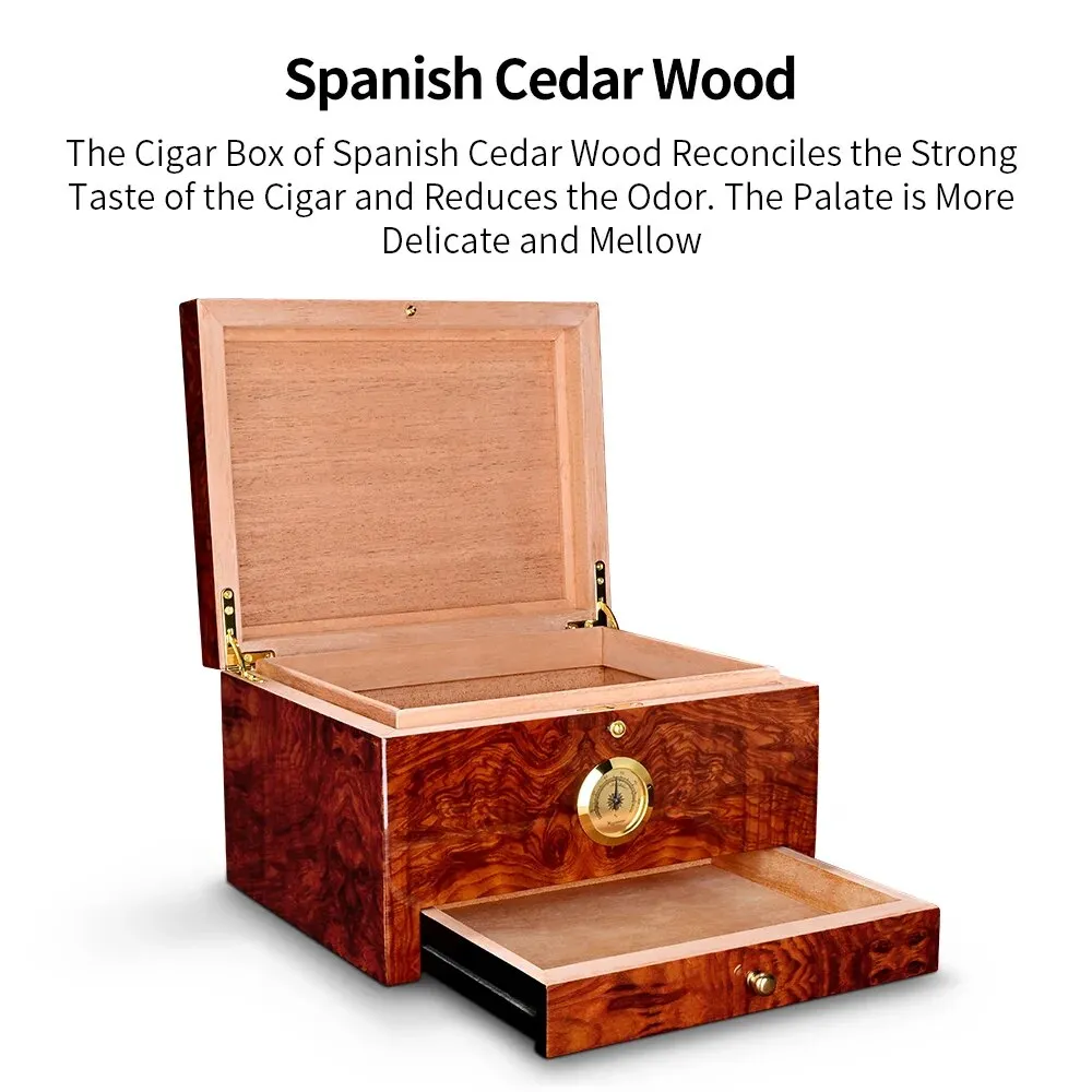 Luxury Cigar Humidor 2 Layers Spanish Cedar Wood Cigar Box With Hygrometer Moisturizing Cabinet Fit 50 PCS