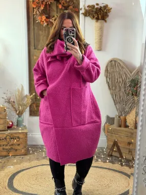 Magenta Hudson Boucle Wrap Neck Teddy Coat