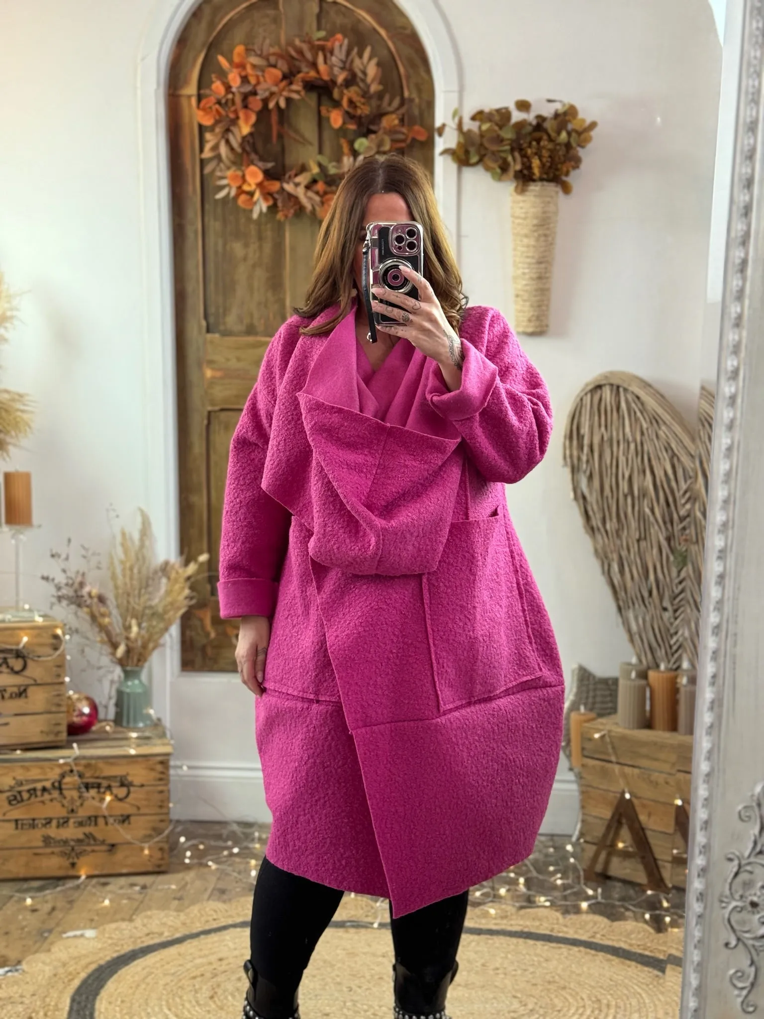 Magenta Hudson Boucle Wrap Neck Teddy Coat