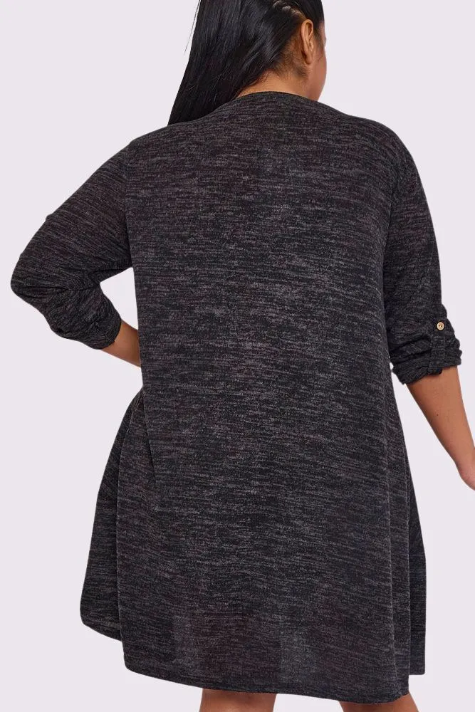 Marl Pattern Front Slit Pockets Soft Feel Cotton Dress