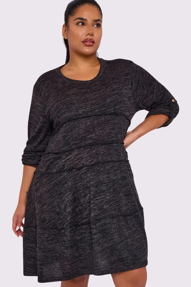 Marl Pattern Front Slit Pockets Soft Feel Cotton Dress