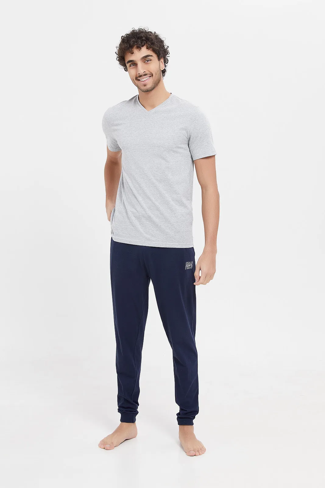 Men Navy Cuffed Pyjama Pants