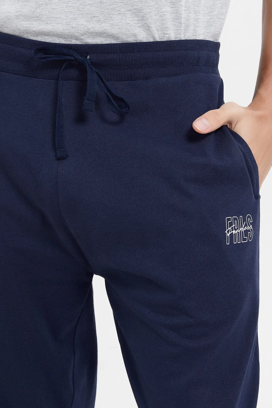 Men Navy Cuffed Pyjama Pants