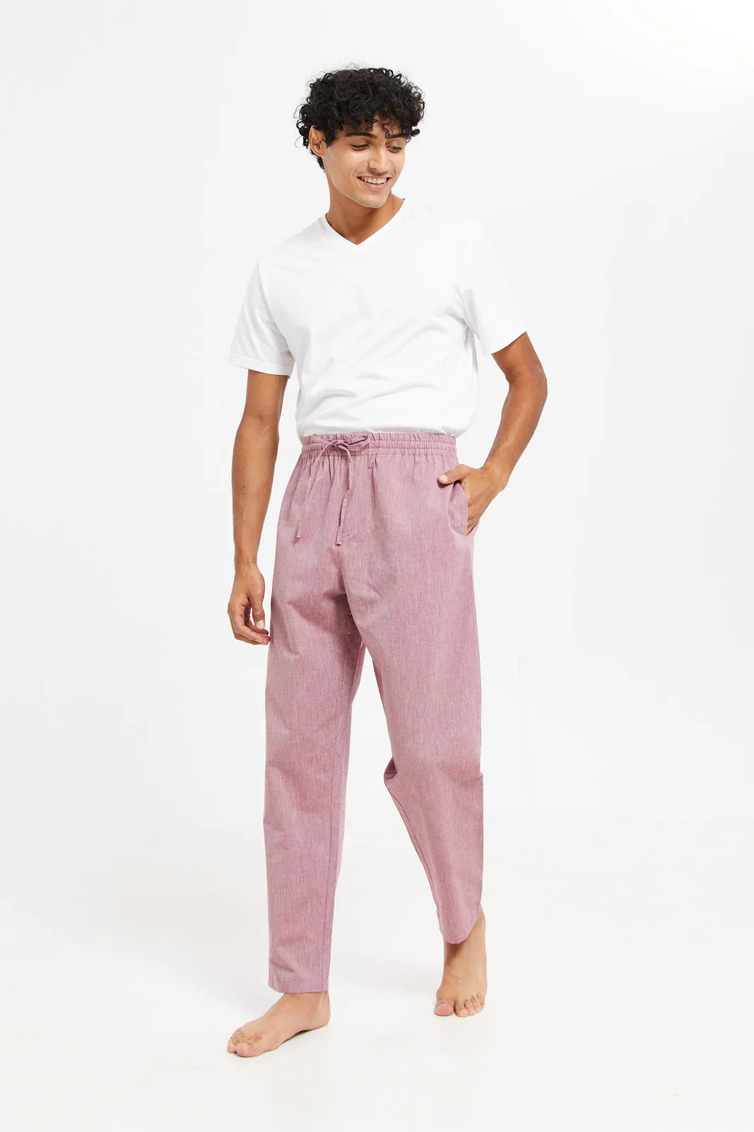 Men Red Plain Pyjama Bottom