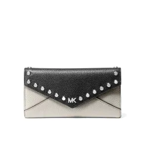 Michael Kors Women's Black & Pearl Grey Mott Large Slim Envelope Trifold