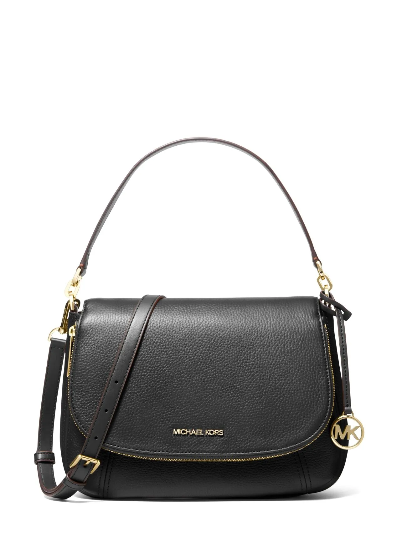 Michael Kors Women's Black Bedford Medium Pebbled Leather Convertible Flap Shoulder Bag