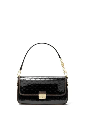 Michael Kors Women's Black Bradshaw Small Logo Embossed Patent Leather Convertible Shoulder Bag