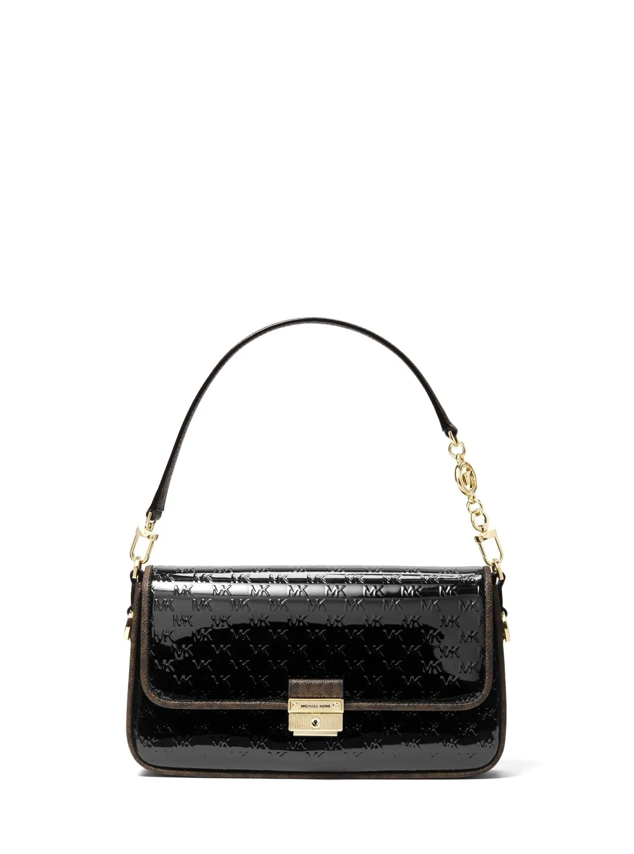 Michael Kors Women's Black Bradshaw Small Logo Embossed Patent Leather Convertible Shoulder Bag