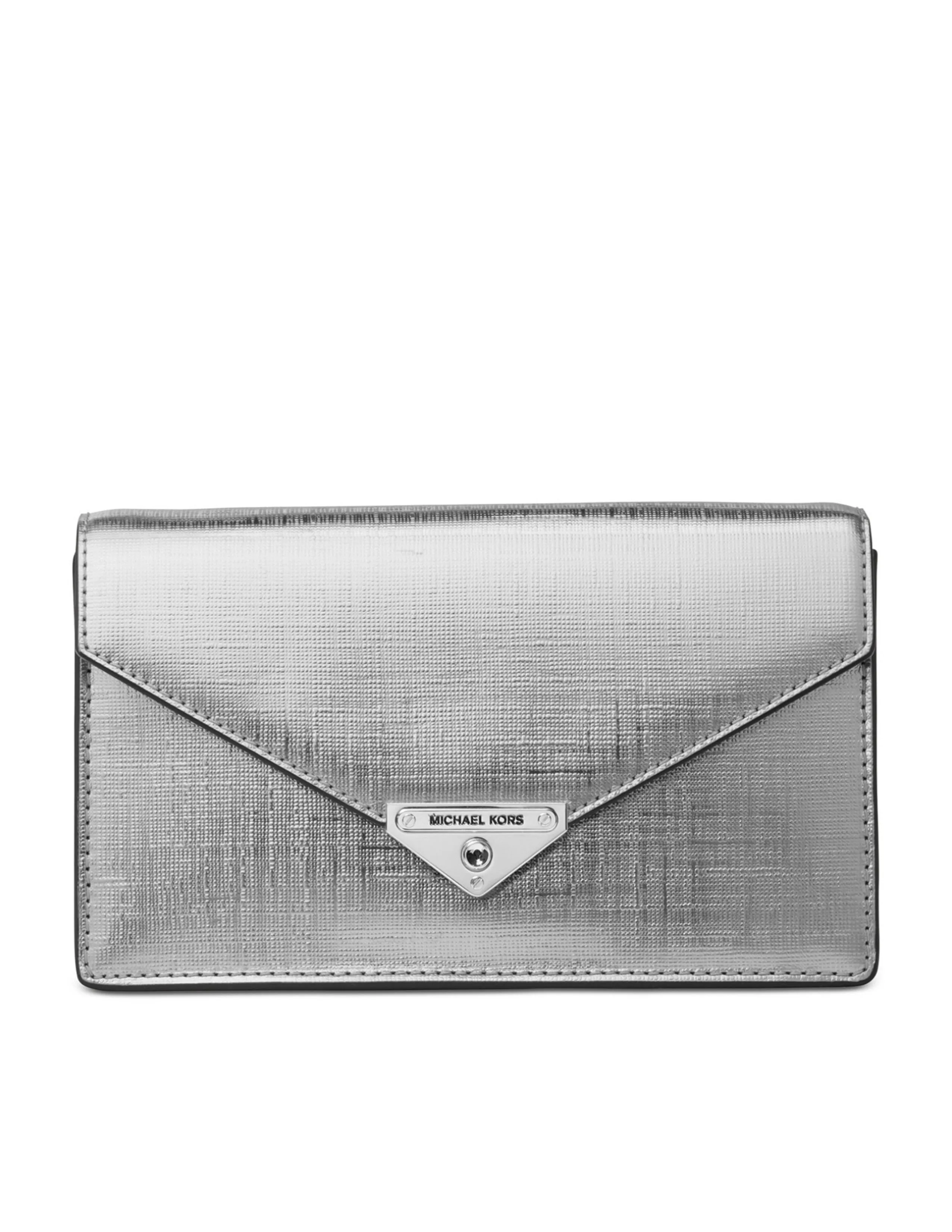 Michael Kors Women's Silver Grace Envelope Leather Clutch