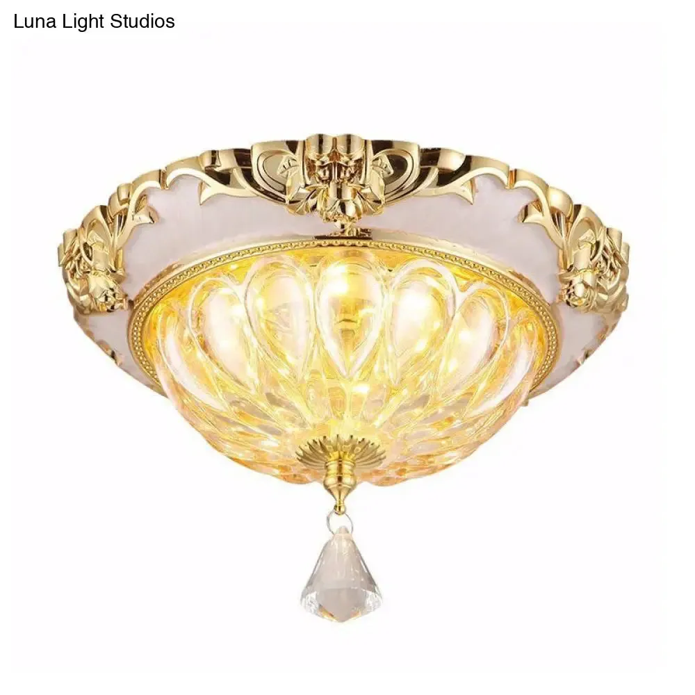 Modern Amber Crystal Glass LED Ceiling Flush Mount with Gold Carved Edge