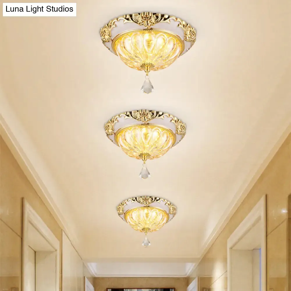 Modern Amber Crystal Glass LED Ceiling Flush Mount with Gold Carved Edge