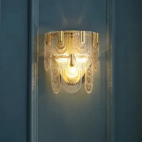Modern Carved Glass 3-Light Gold Wall Sconce: 2-Layer, Wall-Mounted Lamp for Living Room